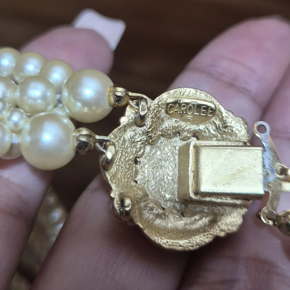 Carolee Multi-Strand Pearl Necklace with Gold Floral Clasp - Picture 6 of 6